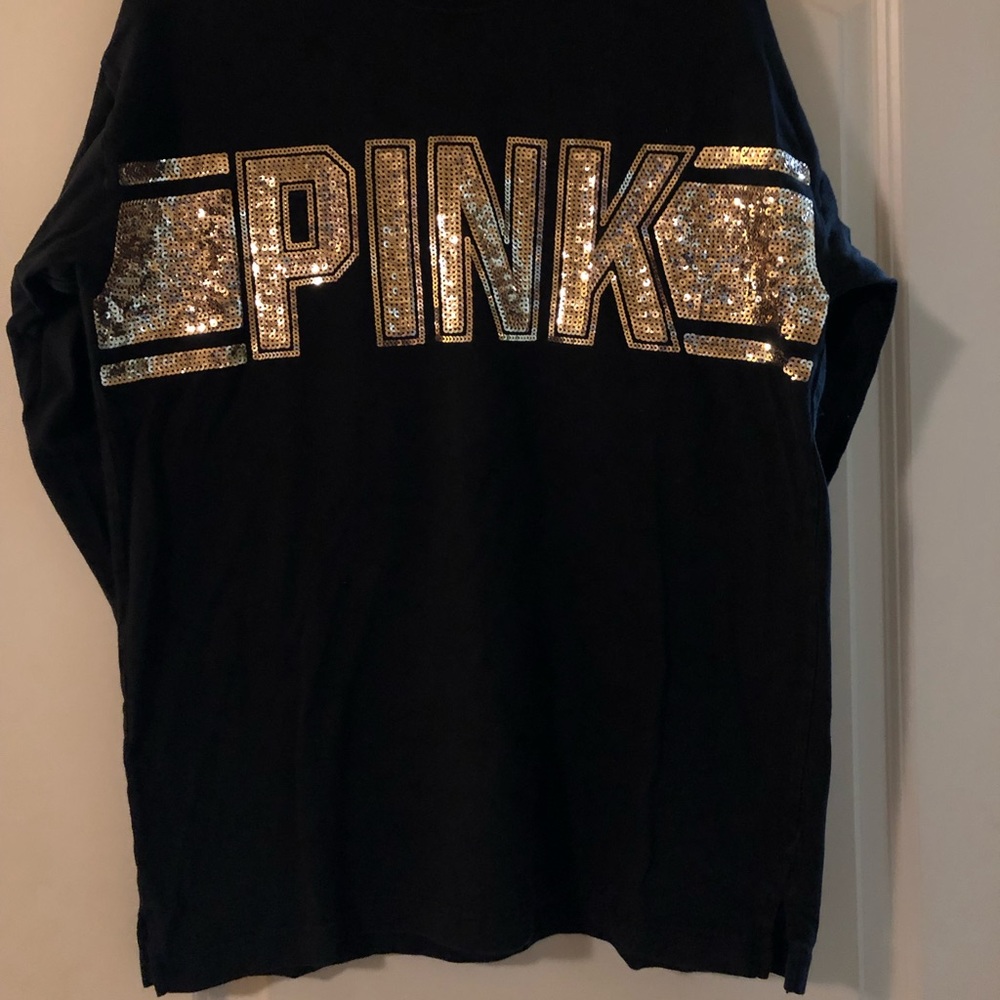 PINK black long sleeve w/golden sequins